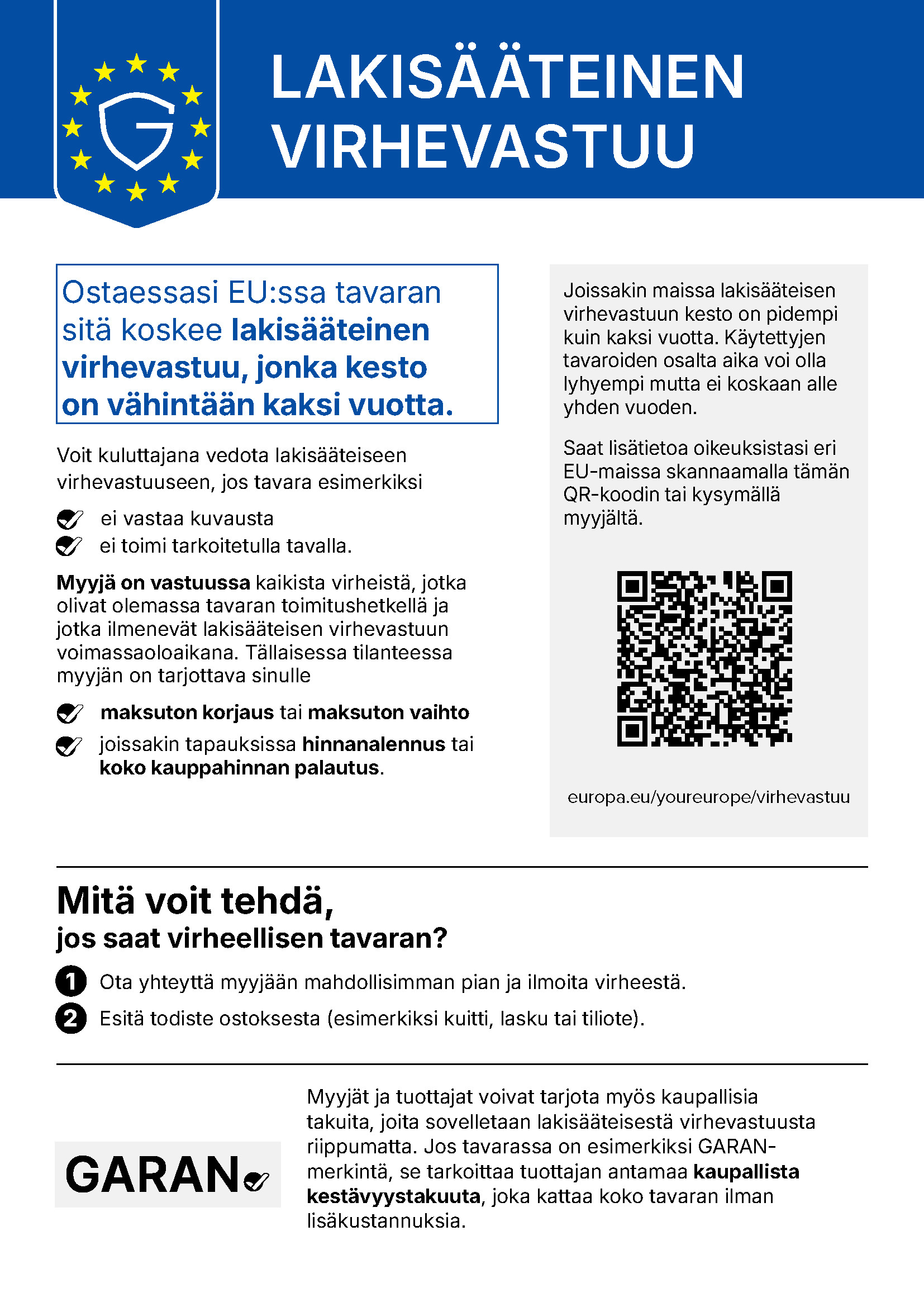 European Union harmonised notice on the legal guarantee of conformity